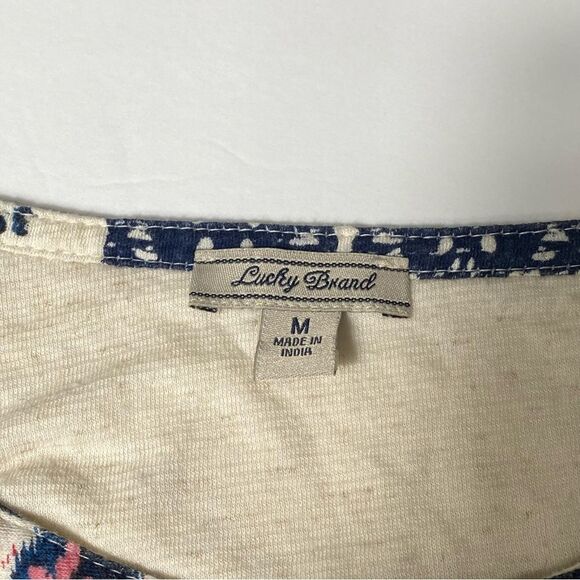 Lucky Brand Boho Southwest Long Sleeve Roll Tab Button Front top Women's Size M - Picture 5 of 16